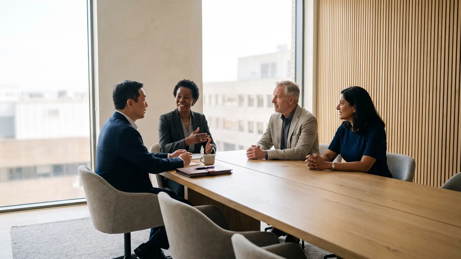 Senior leaders reviewing the numbers in a calm Montreal boardroom