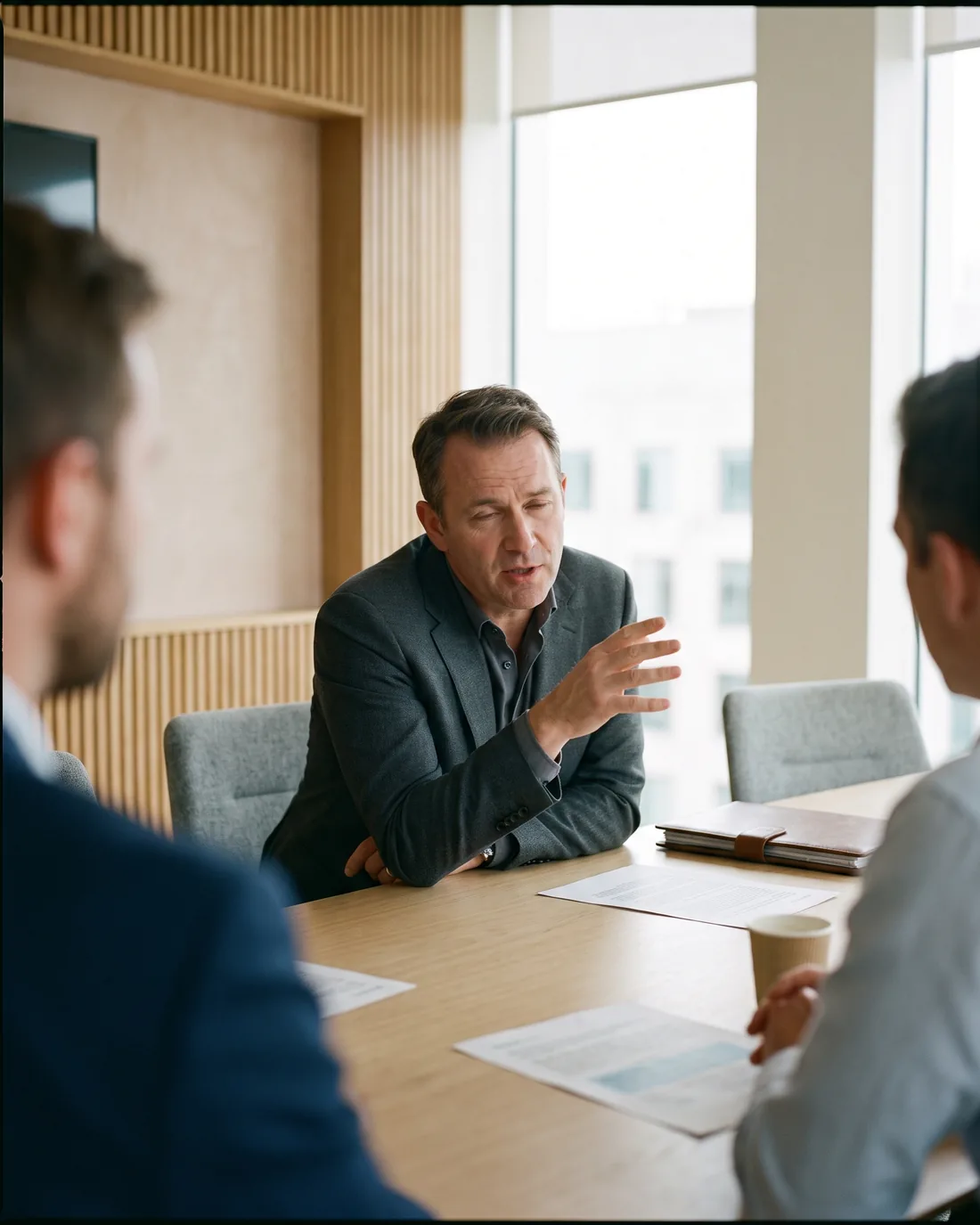 A senior CRO reviewing the work in a calm Montreal boardroom